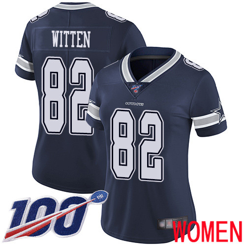 Women Dallas Cowboys Limited Navy Blue Jason Witten Home #82 100th Season Vapor Untouchable NFL Jersey->women nfl jersey->Women Jersey